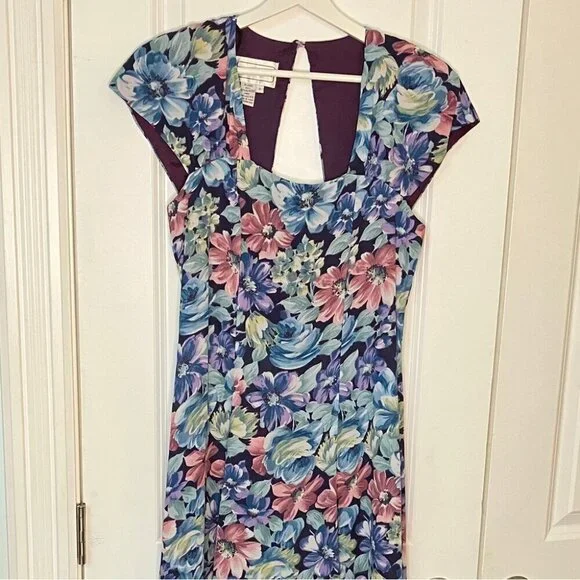 Vtg Karin Stevens‎ Maxi Dress Floral Cut Out Back Romantic Flowy Cottage Prairie - Picture 4 of 8